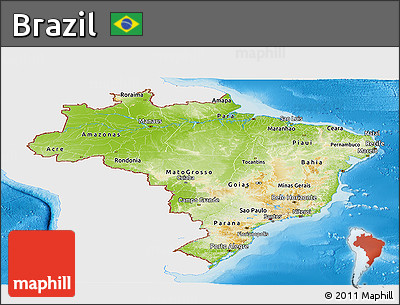 Physical Panoramic Map of Brazil, single color outside