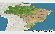 Satellite Panoramic Map of Brazil, lighten, land only