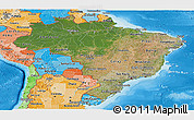 Satellite Panoramic Map of Brazil, political shades outside