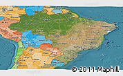 Satellite Panoramic Map of Brazil, political shades outside, satellite sea