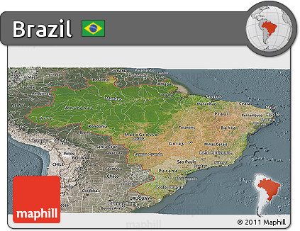 Satellite Panoramic Map of Brazil, semi-desaturated