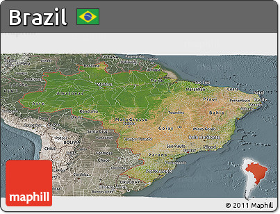 Satellite Panoramic Map of Brazil, semi-desaturated