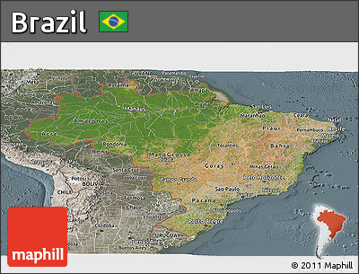 Satellite Panoramic Map of Brazil, semi-desaturated