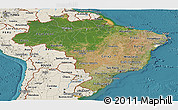 Satellite Panoramic Map of Brazil, shaded relief outside, satellite sea