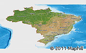 Satellite Panoramic Map of Brazil, single color outside, shaded relief sea