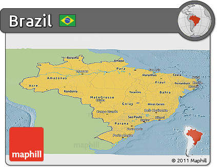 Savanna Style Panoramic Map of Brazil, single color outside