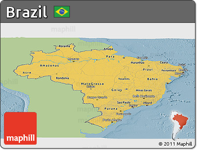 Savanna Style Panoramic Map of Brazil, single color outside