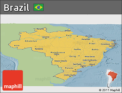 Savanna Style Panoramic Map of Brazil, single color outside