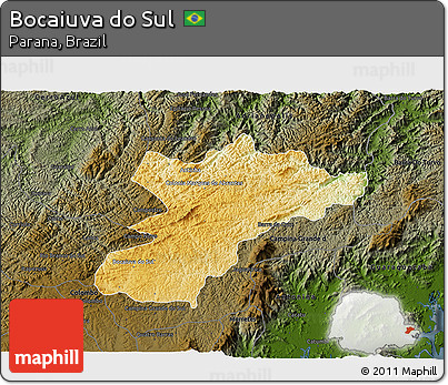 Physical 3D Map of Bocaiuva Do Sul, darken