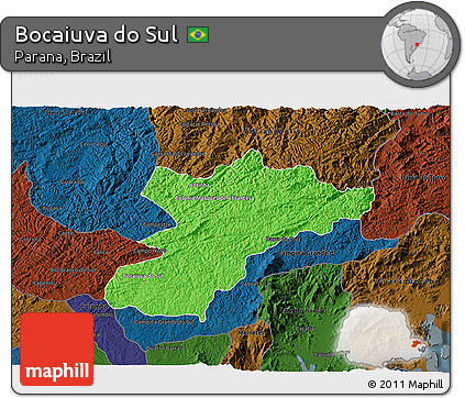Political 3D Map of Bocaiuva Do Sul, darken