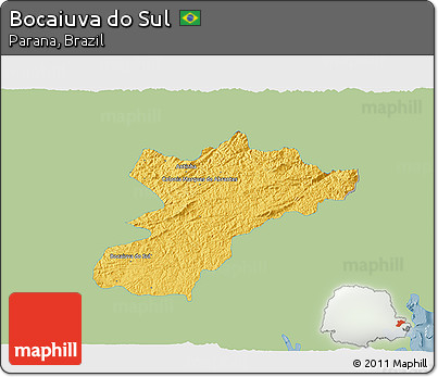 Savanna Style 3D Map of Bocaiuva Do Sul, single color outside