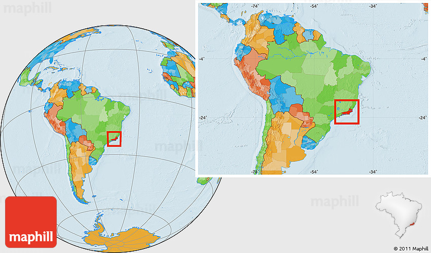 rio de janeiro on world map Political Location Map Of Rio De Janeiro Within The Entire Country rio de janeiro on world map