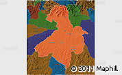 Political 3D Map of Cachoeira do Sul, darken