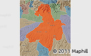 Political 3D Map of Cachoeira do Sul, semi-desaturated