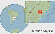 Savanna Style Location Map of Cachoeira do Sul, hill shading