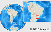 Shaded Relief Location Map of Cachoeira do Sul, within the entire country