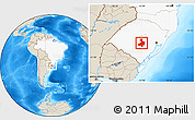 Shaded Relief Location Map of Cachoeira do Sul, highlighted country