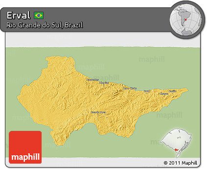 Savanna Style 3D Map of Erval, single color outside