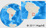 Shaded Relief Location Map of Ijui, within the entire country
