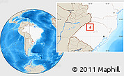 Shaded Relief Location Map of Ijui, highlighted country