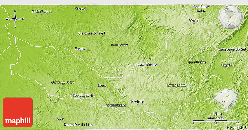 Physical 3D Map of Lavras Do Sul