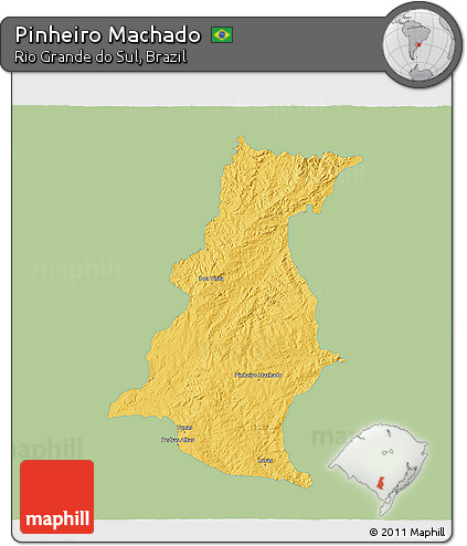 Savanna Style 3D Map of Pinheiro Machado, single color outside