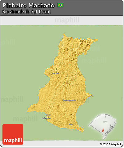 Savanna Style 3D Map of Pinheiro Machado, single color outside