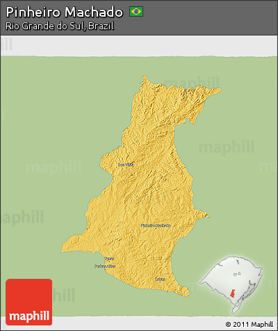 Savanna Style 3D Map of Pinheiro Machado, single color outside
