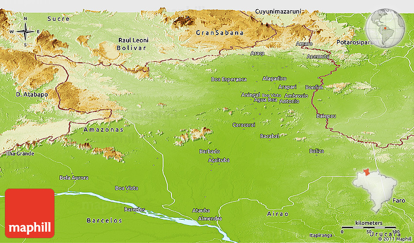 Physical Panoramic Map of Roraima