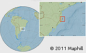 Savanna Style Location Map of Florianopolis, hill shading