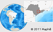 Shaded Relief Location Map of Cabreuva, highlighted country, highlighted parent region