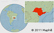 Savanna Style Location Map of Sao Paulo, hill shading