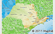 Physical Map of Sao Paulo, political shades outside
