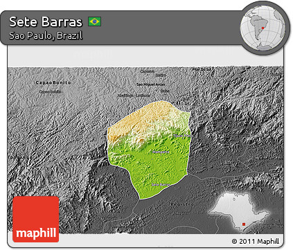 Physical 3D Map of Sete Barras, darken, desaturated