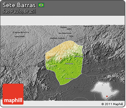 Physical 3D Map of Sete Barras, darken, desaturated