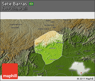 Physical 3D Map of Sete Barras, darken