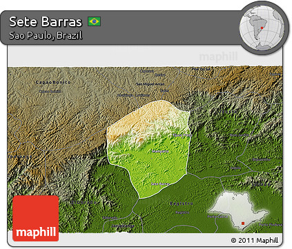 Physical 3D Map of Sete Barras, darken