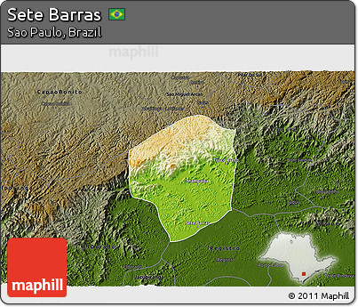 Physical 3D Map of Sete Barras, darken