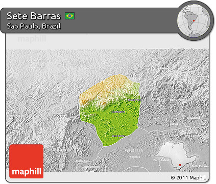 Physical 3D Map of Sete Barras, lighten, desaturated