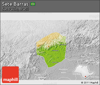 Physical 3D Map of Sete Barras, lighten, desaturated