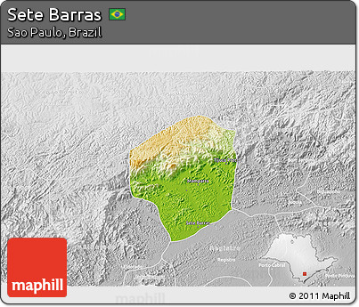 Physical 3D Map of Sete Barras, lighten, desaturated