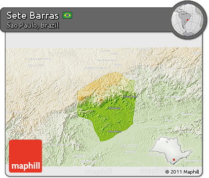 Physical 3D Map of Sete Barras, lighten