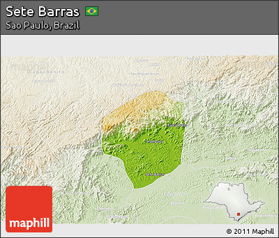 Physical 3D Map of Sete Barras, lighten