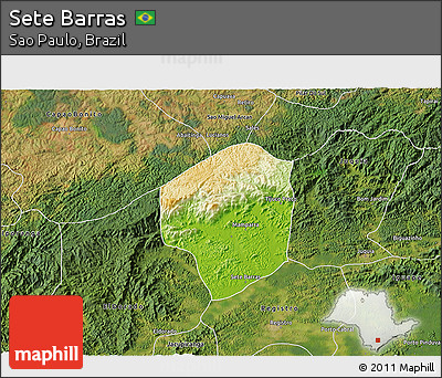 Physical 3D Map of Sete Barras, satellite outside