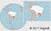 Gray Location Map of Sete Barras, highlighted country, highlighted parent region, within the entire country, hill shading