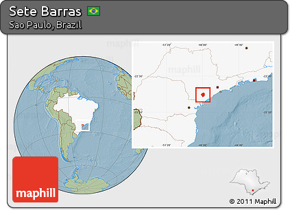 Savanna Style Location Map of Sete Barras, highlighted country, hill shading
