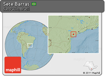 Savanna Style Location Map of Sete Barras, hill shading