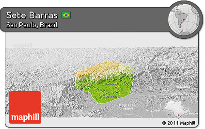 Physical Panoramic Map of Sete Barras, lighten, desaturated