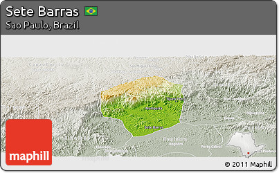 Physical Panoramic Map of Sete Barras, lighten, semi-desaturated