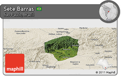 Satellite Panoramic Map of Sete Barras, shaded relief outside